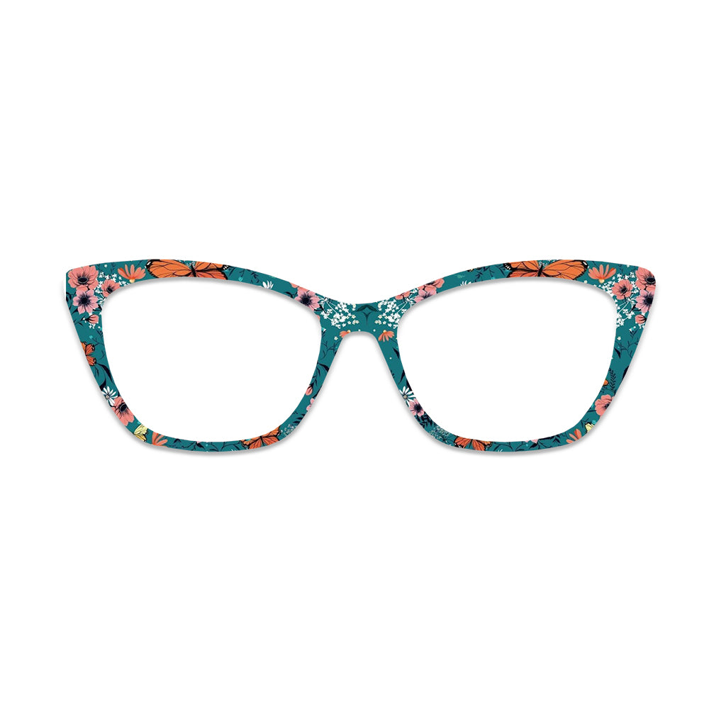 Dark Teal Background Butterfly Floral Glasses Toppers #7367223671