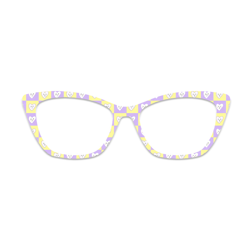 Purple Yellow Check Heart Pattern Glasses Toppers #5614730216