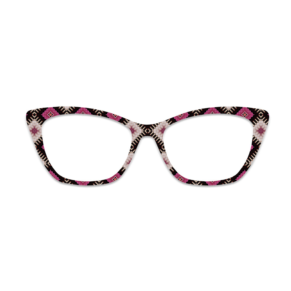 Ethnic Style Pink Black Geometric Floral Glasses Toppers #7911189326