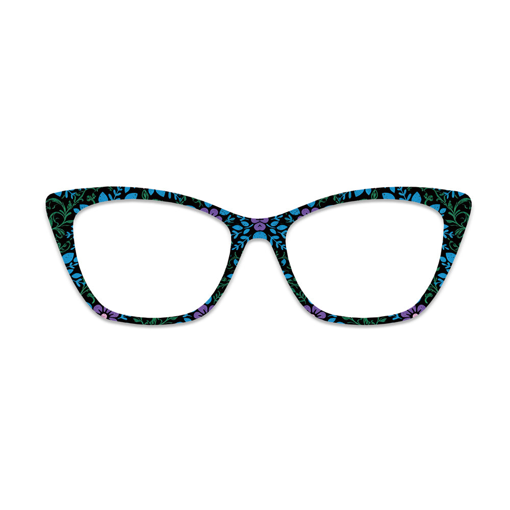 Black Base Blue Purple Floral Glasses Toppers #3578209325