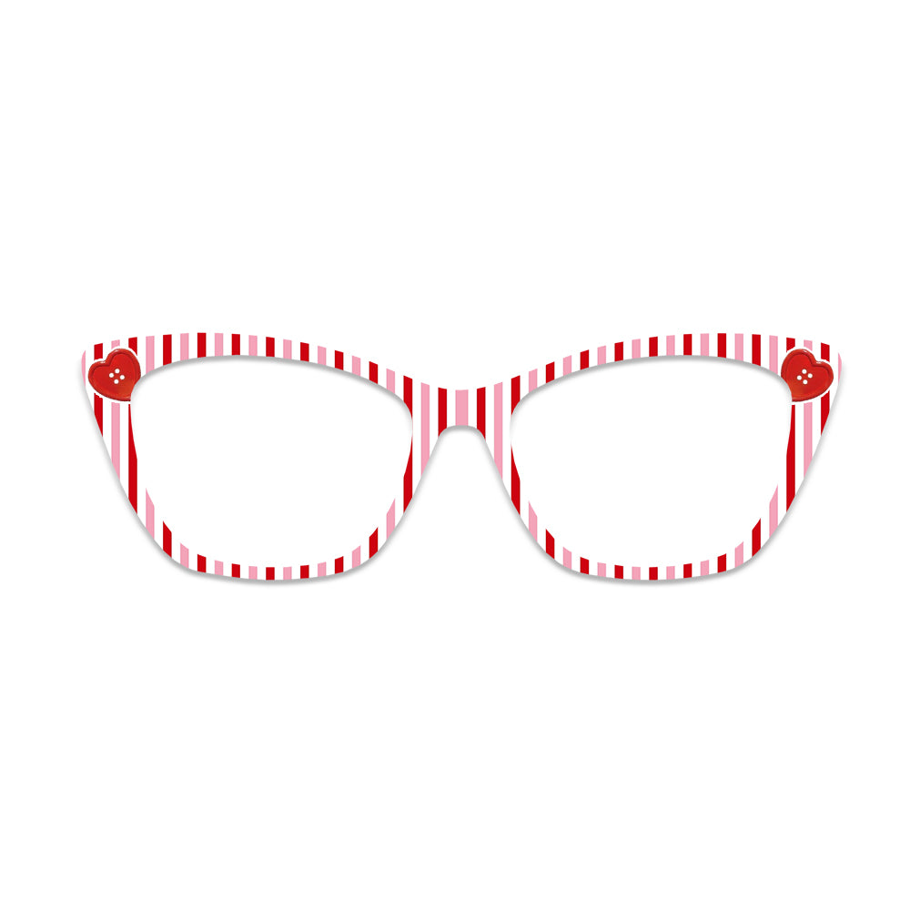 Pink Red Stripe Heart Button Glasses Toppers #7315586634
