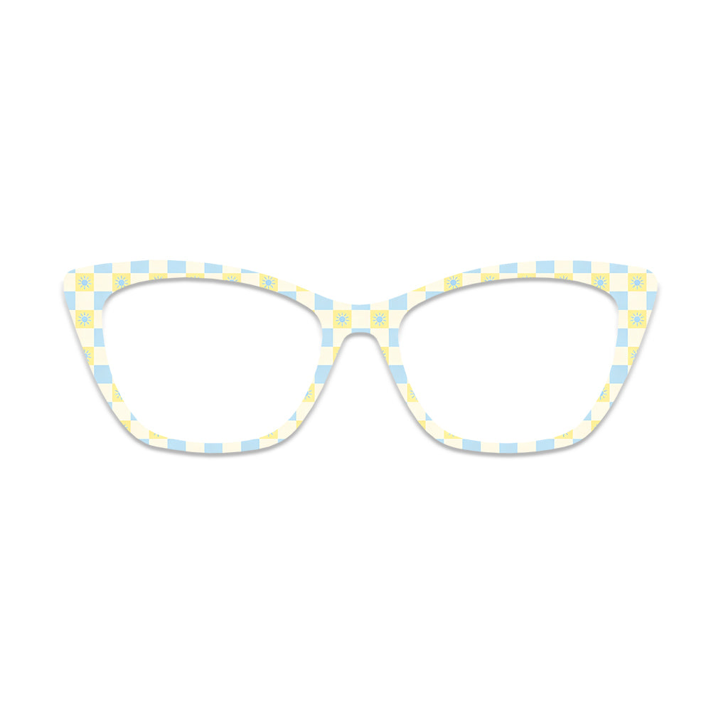 Blue Yellow Checker Sun Pattern Glasses Toppers #2891011788