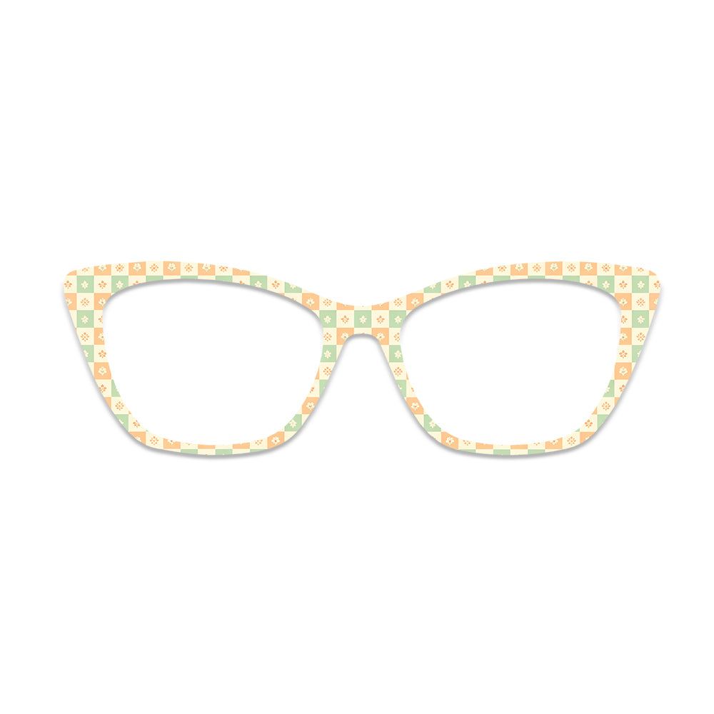 Light Orange‑Green Checkered Floral Pattern Glasses Toppers #9113708391