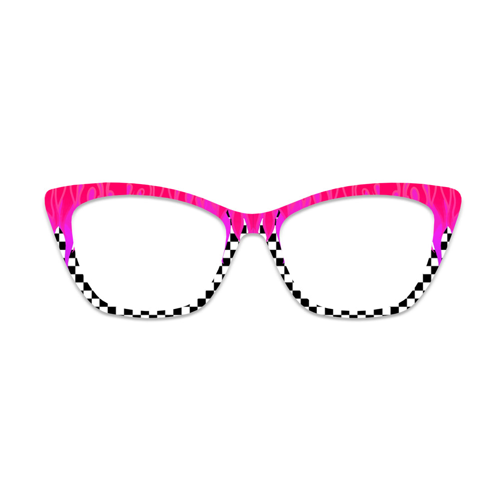 Pink Flame Checkerboard Pattern Glasses Toppers #1782179540