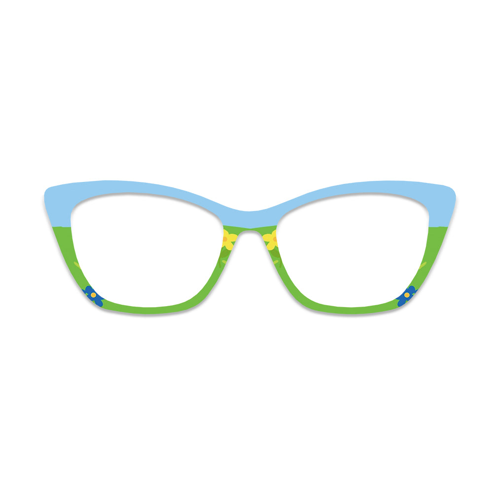 Blue Green Color Block Small Flower Glasses Toppers #4497084005