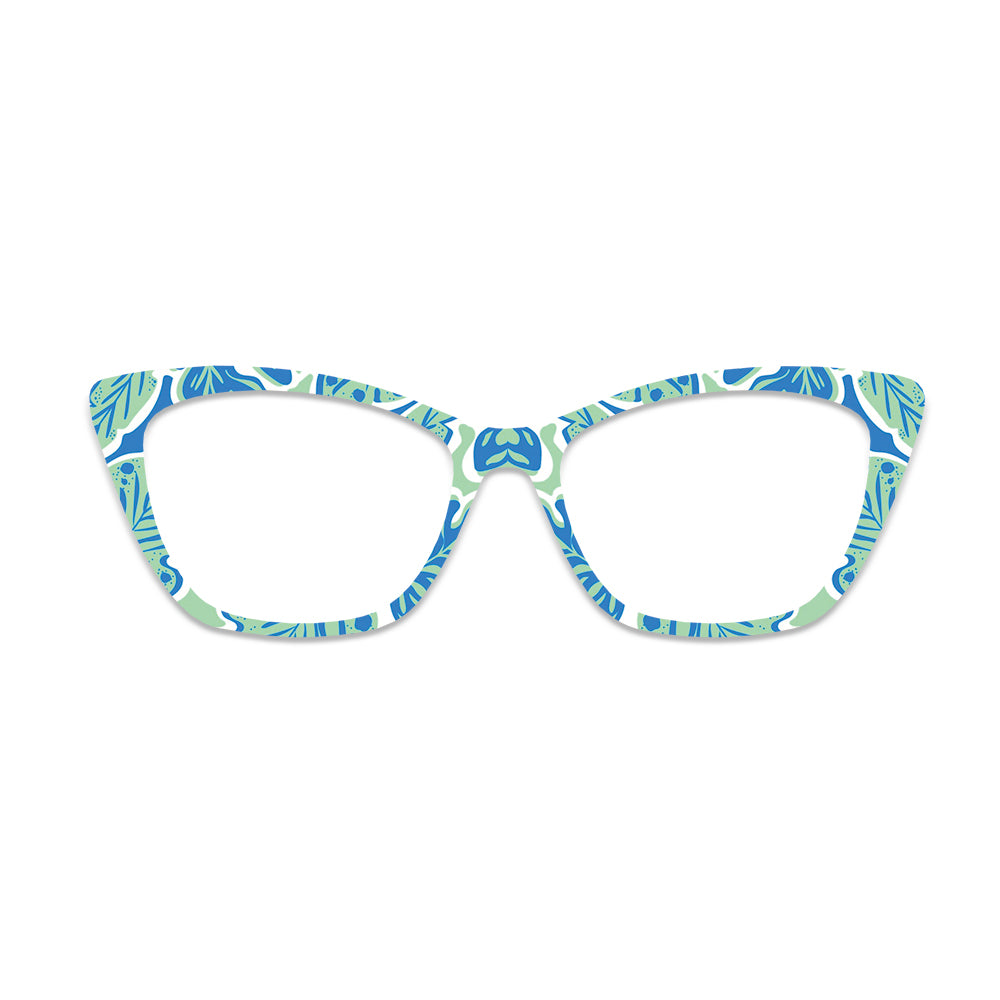 Blue Green Tropical Floral Glasses Toppers #6564872939