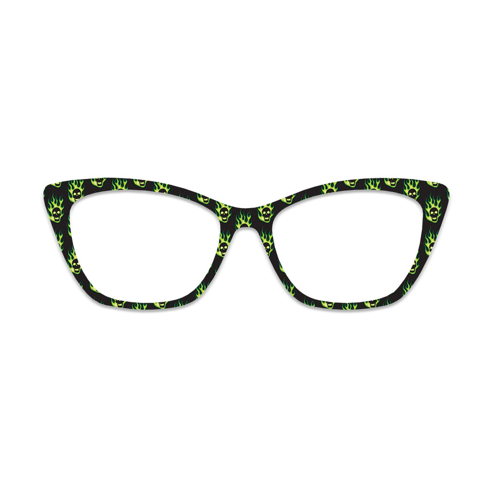 Black Green Flame Skull Glasses Toppers #6588976970