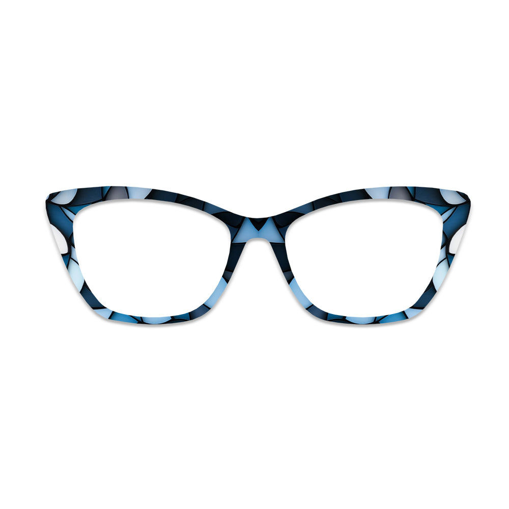 Blue Tone Geometric Splice Pattern Glasses Toppers #2391533600