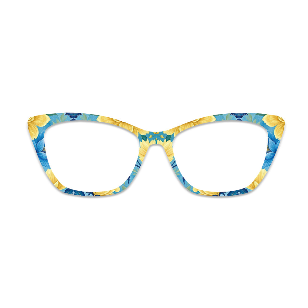 Blue Yellow Floral Pattern Glasses Toppers #9627481911
