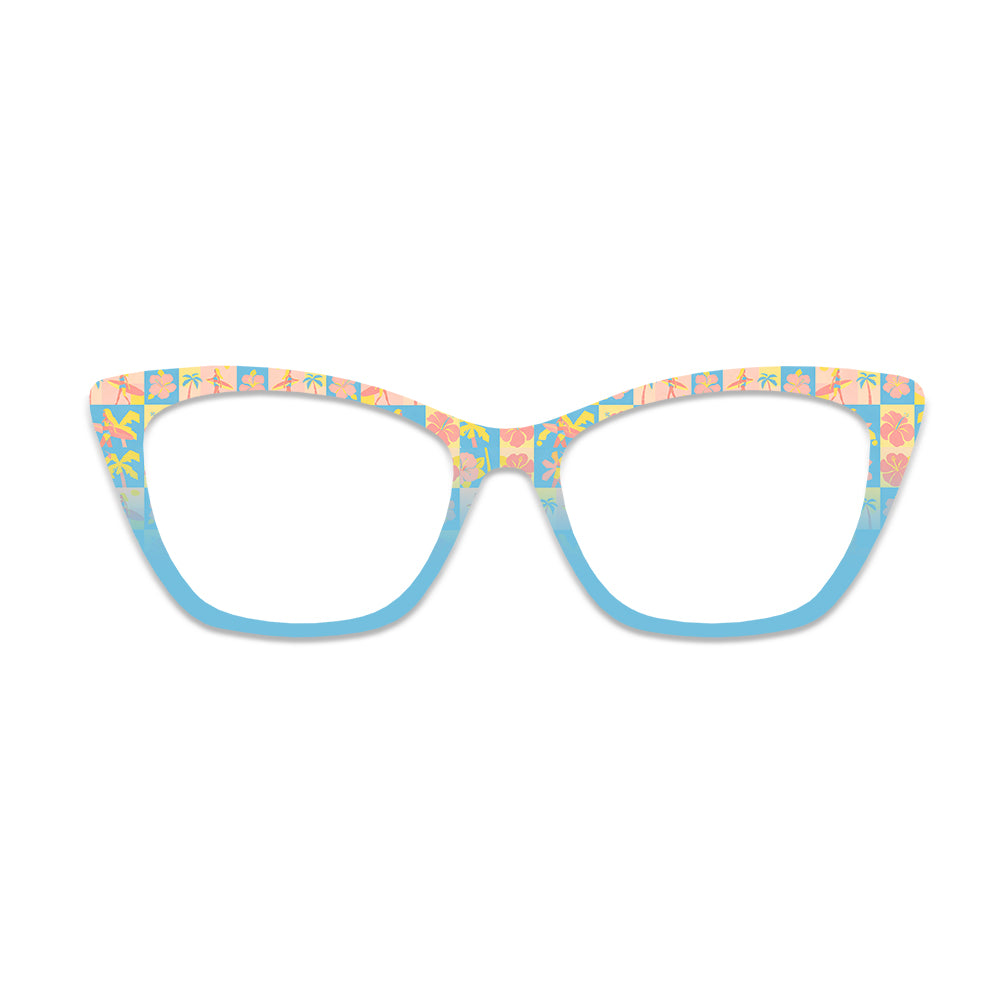 Tropical Hibiscus Checkered Pattern Glasses Toppers #9729118605