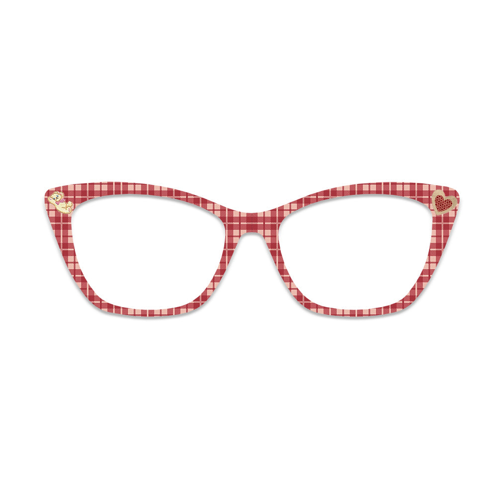 Red Plaid Teddy Pattern Glasses Toppers #9853854277