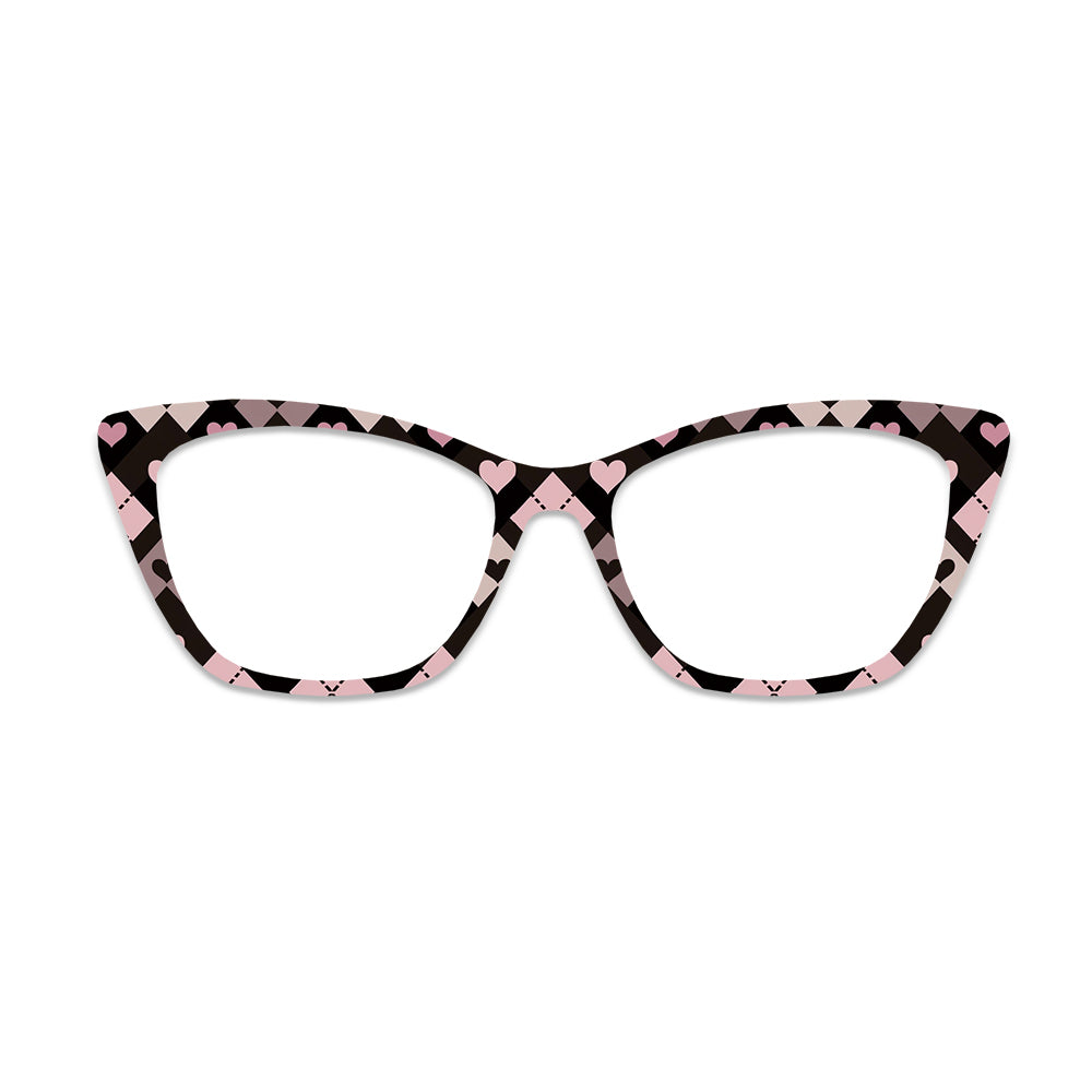 Pink Black Argyle Heart Glasses Toppers #3275397808