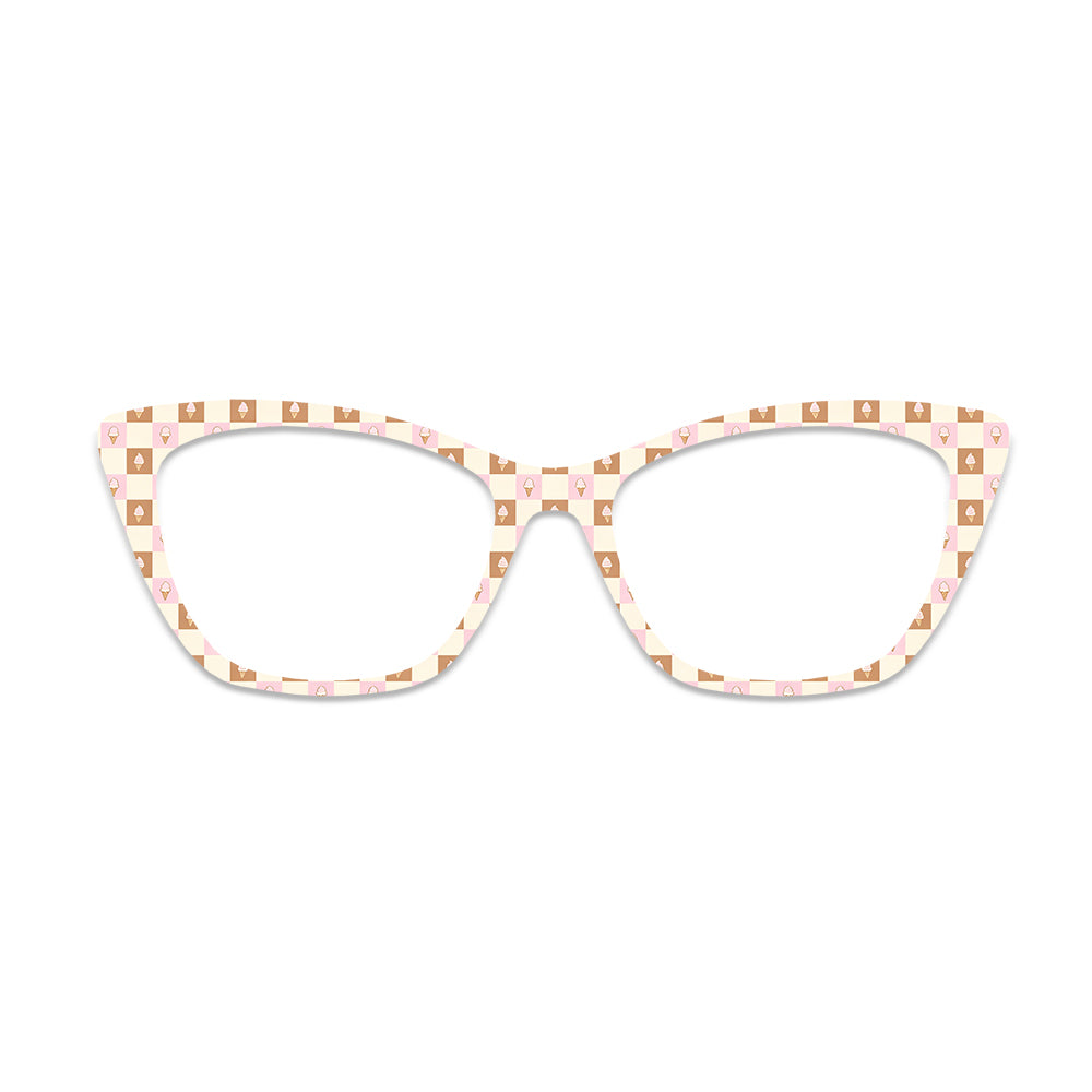 Brown‑Pink Checkered Ice Cream Pattern Glasses Toppers #6531608500