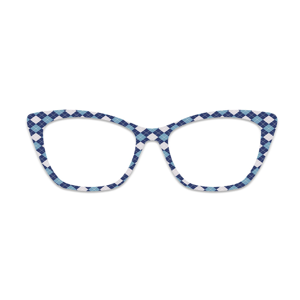 Blue White Argyle Pattern Glasses Toppers #6002289654