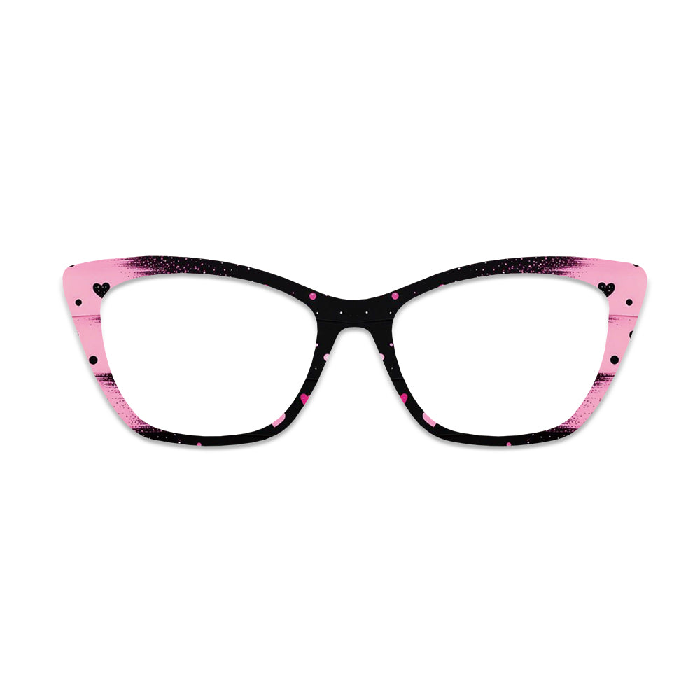 Pink Black Polka Dot Heart Glasses Toppers #5914967808