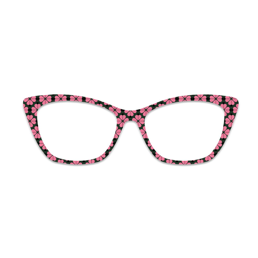 Black Background Pink Four Leaf Clover Glasses Toppers #8499562903