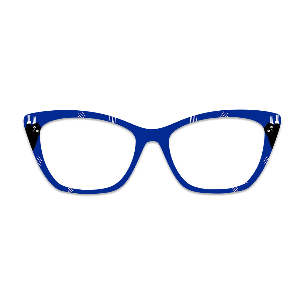 Dark Blue Cute Black Cat Pattern Glasses Toppers #6115124766