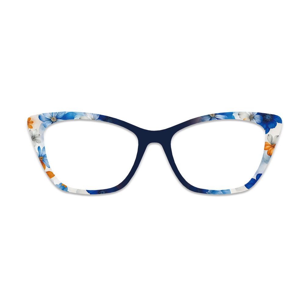 Blue Orange Watercolor Floral Glasses Toppers #3956970855