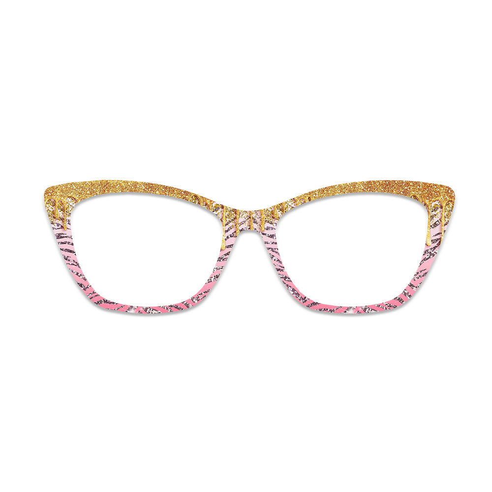 Gold Pink Glitter Tiger Stripe Glasses Toppers #5918554774