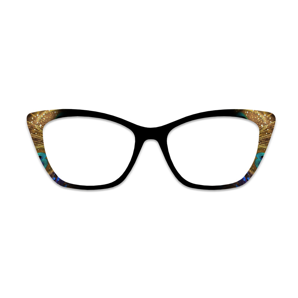 Black Base Peacock Feather Gold Foil Glasses Toppers #8109843333