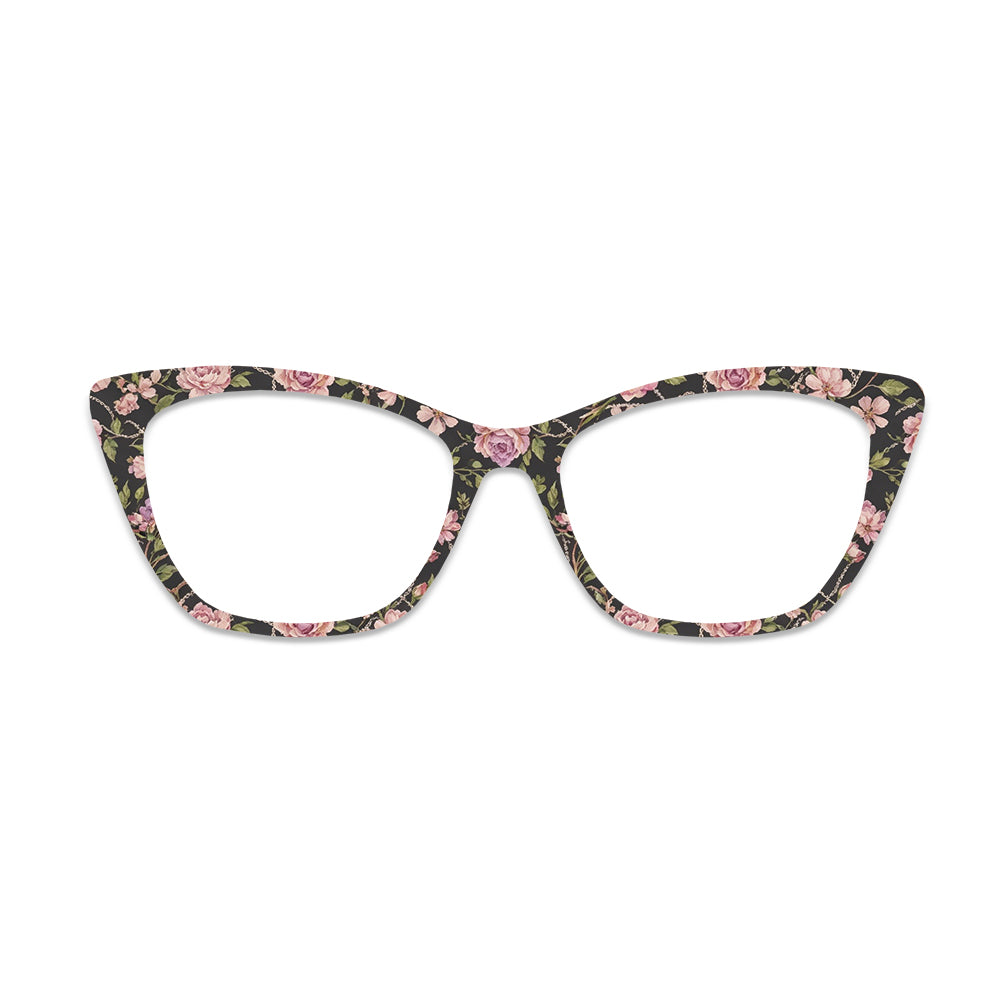 Black Background Retro Rose Floral Glasses Toppers #4485848624