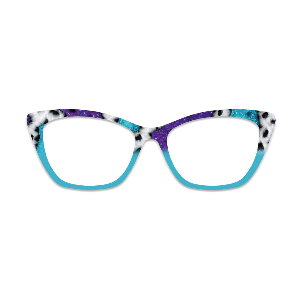 Purple Blue Glitter Leopard Splice Glasses Toppers #8460434966