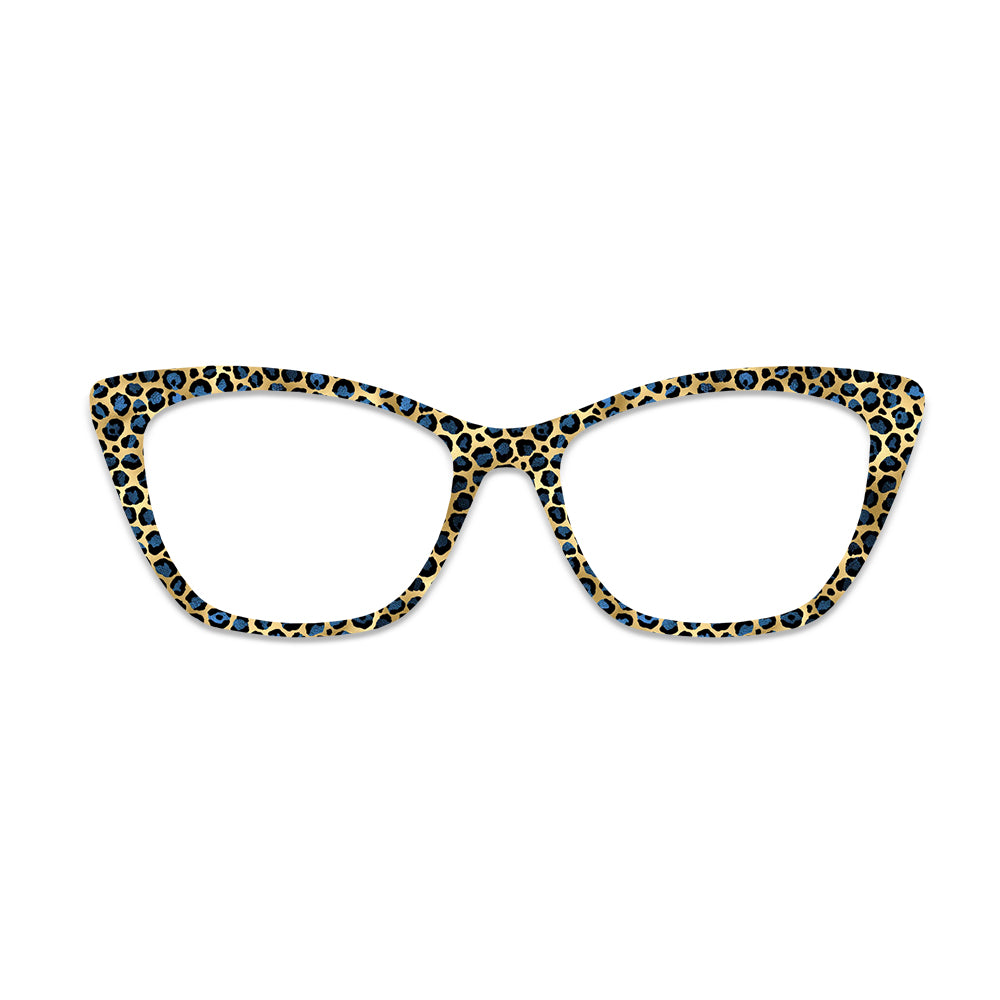 Blue Gold Leopard Print Glasses Toppers #4833580302