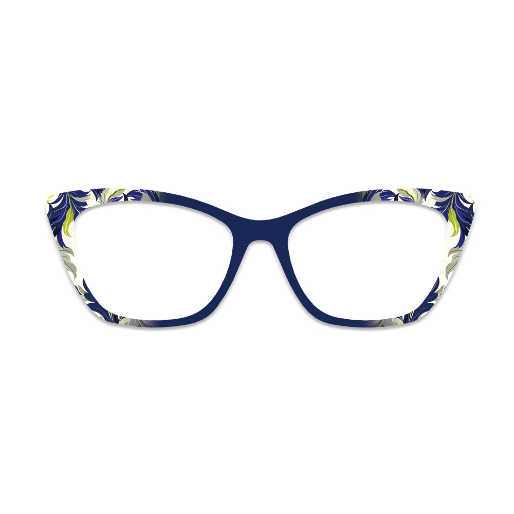 Navy Blue Vintage Scroll Leaf Glasses Toppers #7462642071