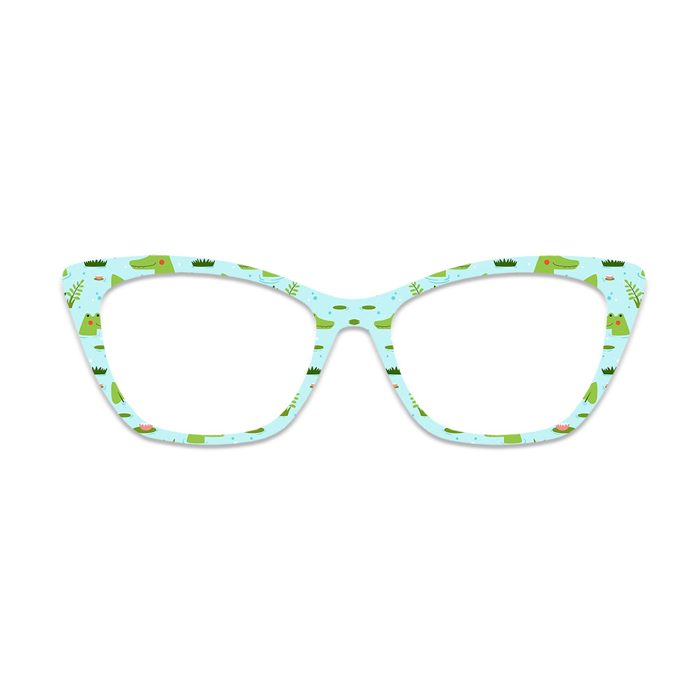 Light Blue Crocodile Frog Cartoon Pattern Glasses Toppers 2861221878#
