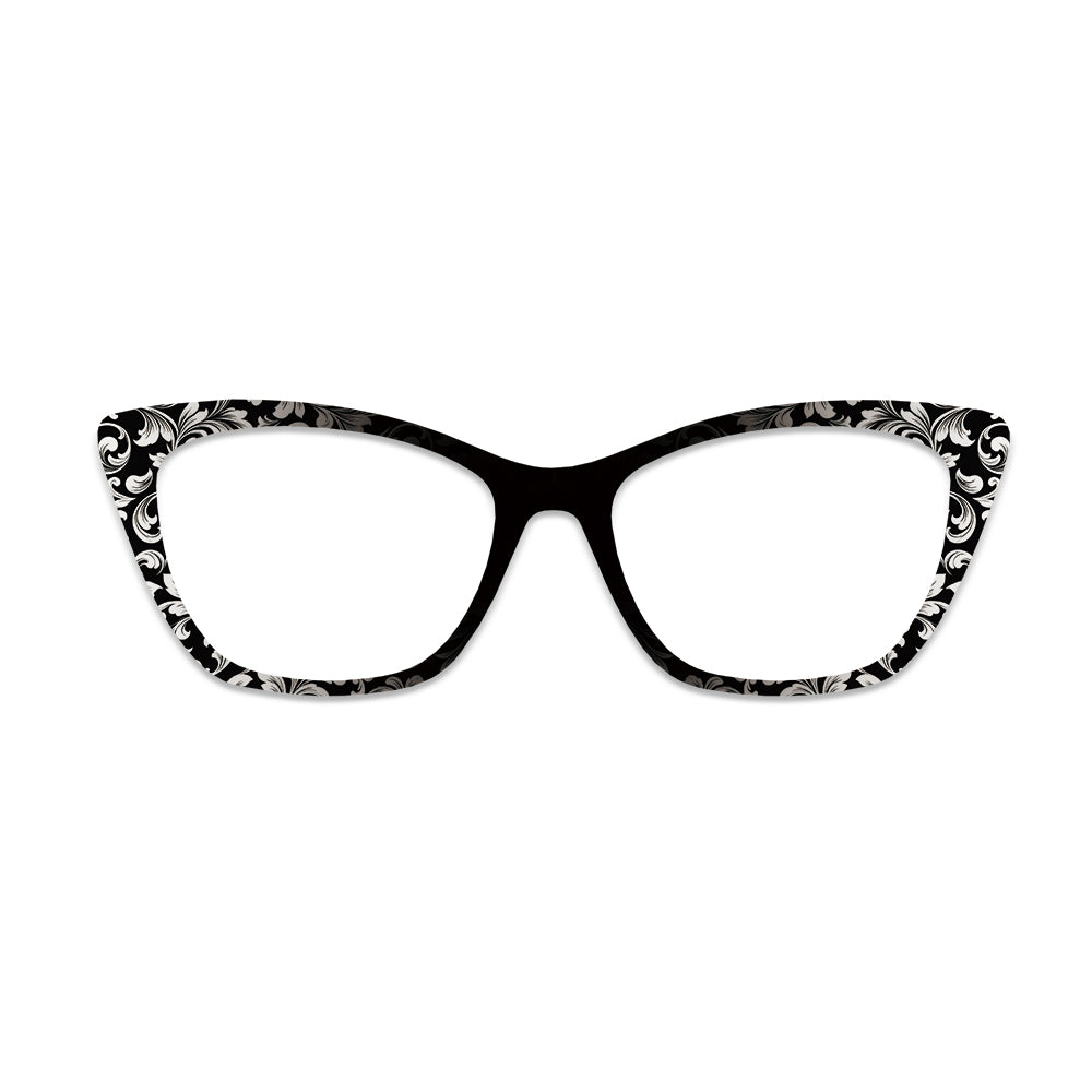 Black Background White European Scroll Floral Glasses Toppers #7856162923
