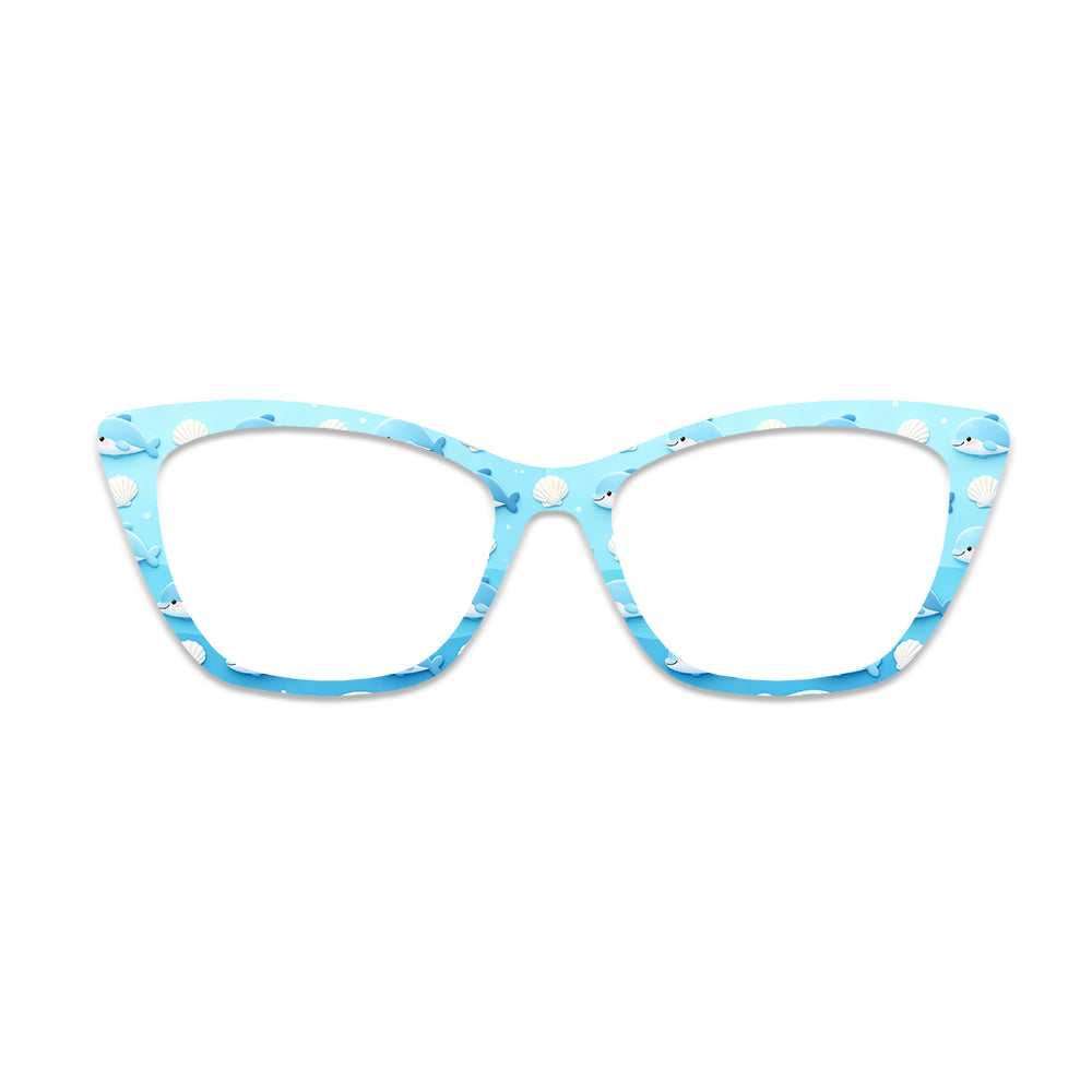 Light Blue Dolphin Shell Cartoon Glasses Toppers #8544531575